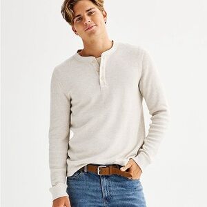 Men’s Sonoma Good For Life Ivory Henley  Long Sleeve Shirt Size M NWT